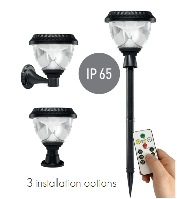 Ηλιακό LED φωτιστικό κήπου 3σε1 2W IP65 RGB+CCT με τηλ/ριο