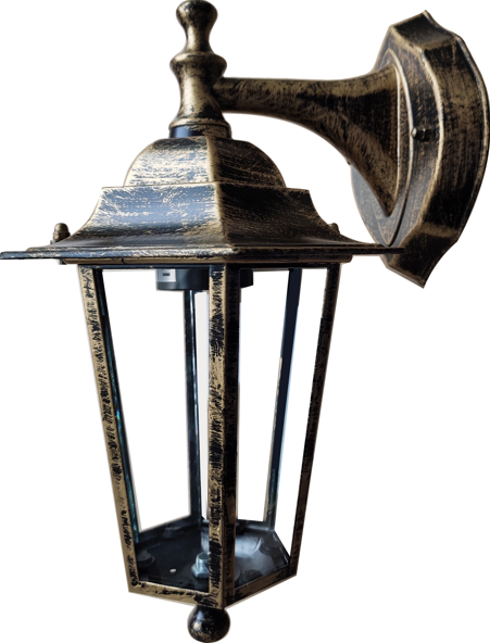 Φανάρι αλουμινίου εξάγωνο DOWN Ε27 IP44 Xρυσό πατίνα