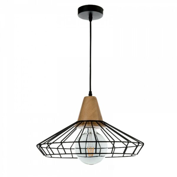 InLight Κρεμαστό φωτιστικό από μαύρο μέταλλο και ξύλο 1XE27 D:40cm (4389)