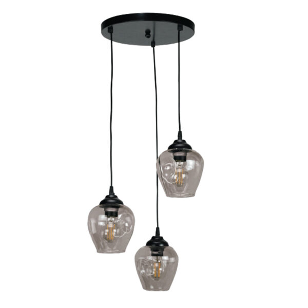 InLight Κρεμαστό φωτιστικό από μαύρο μέταλλο και φιμέ γυαλί 3XE27