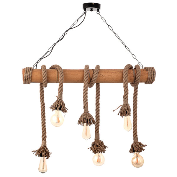 InLight Κρεμαστό φωτιστικό από καφέ σχοινί και μπαμπού 6XE27 D:90cm